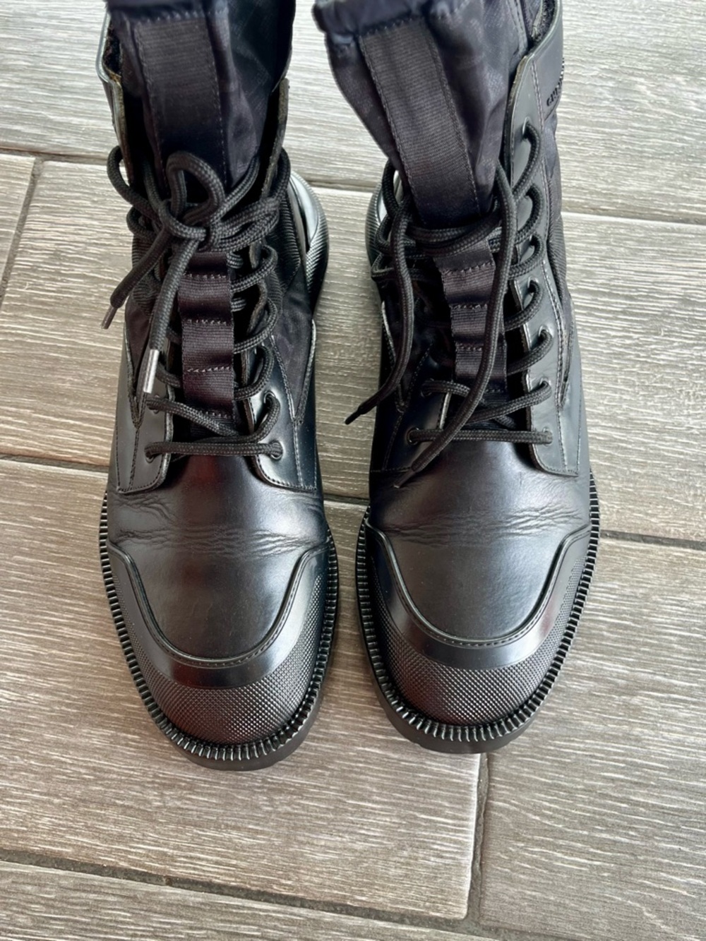 Dior Runway Pre Fall 2019 Oblique Monogram Nylon Leather Combat Boots - Picture 7 of 10